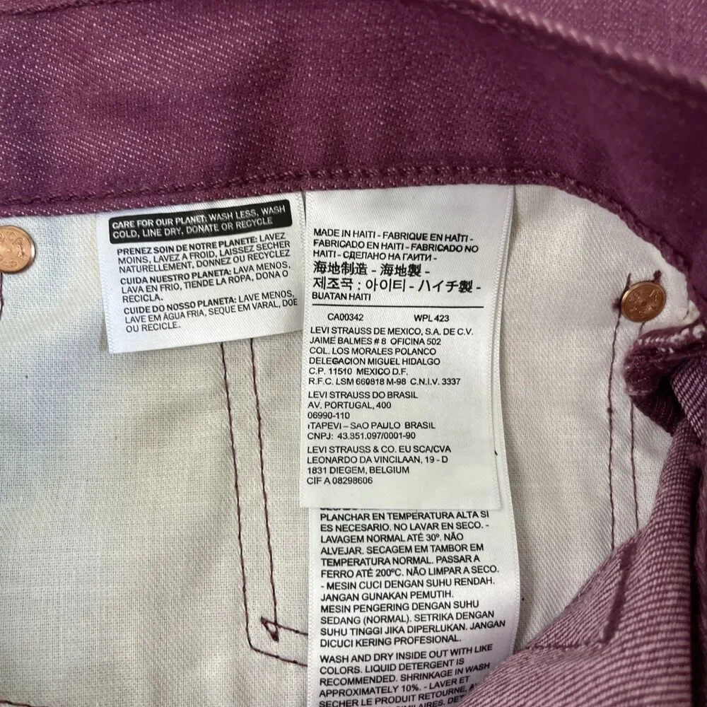 Men’s Levi’s 501 Shrink To Fit Straight 36x32 Button Fly Jeans Purple Pink NWT